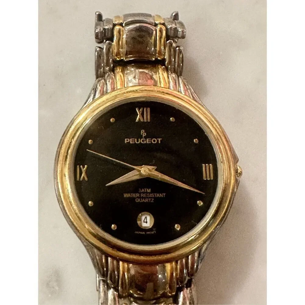 Vintage Peugeot Women's 132M Gold Tone Bracelet Watch with Date